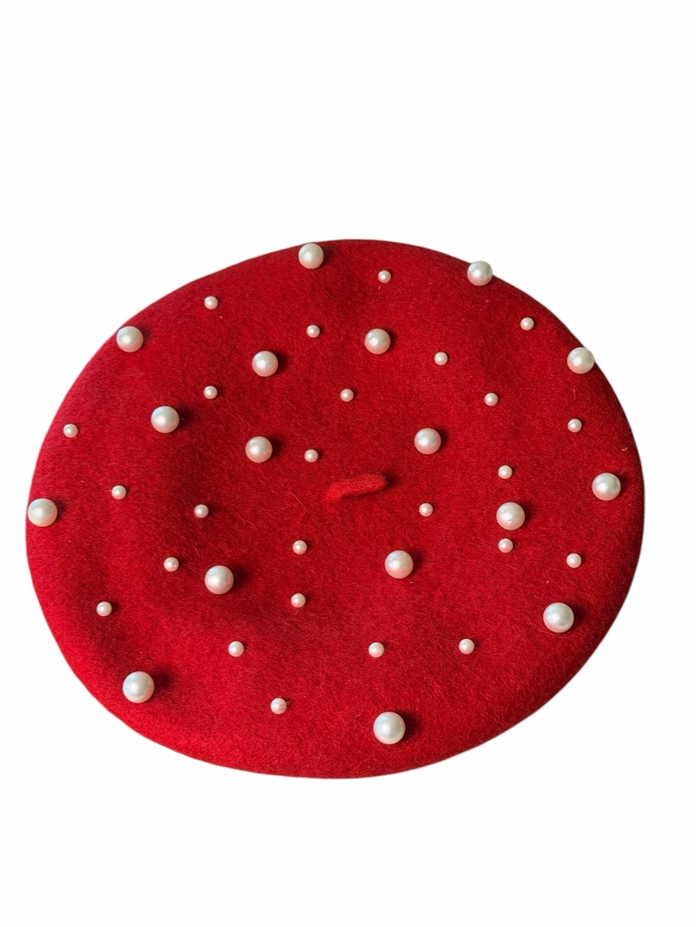 Source Unknown Red Pearl-Studded Beret - Women Accessories